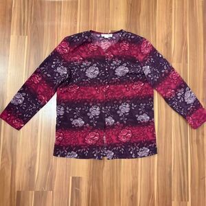 purple and burgundy floral rose watercolor lightweight longsleeve blouse